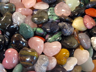 Crystals, Crystal Hearts, Stone Hearts, Tiger Eye, Rose Quartz, Ruby in Zoisite